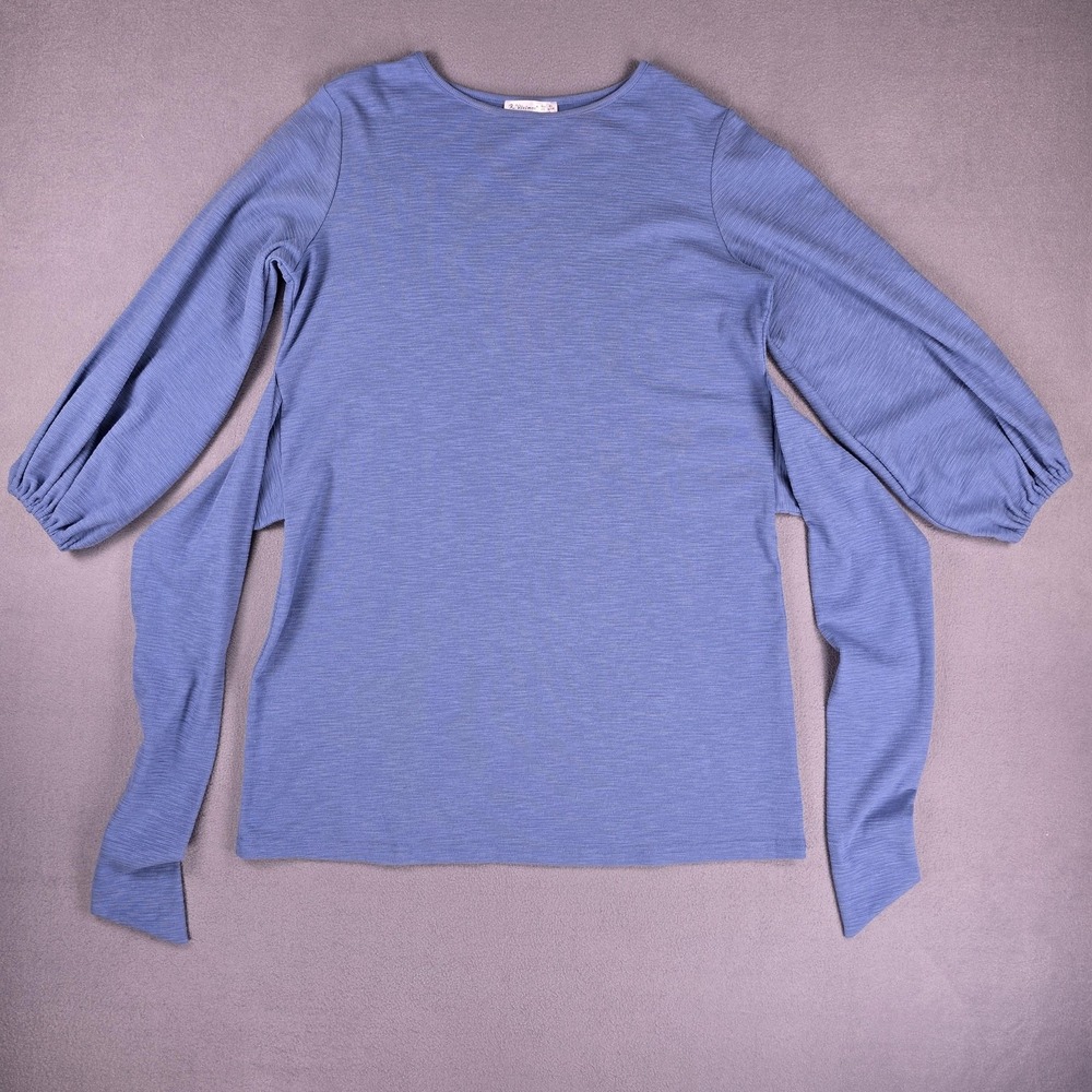R.Vivimos Shirt Womens XL Blue Long Sleeve Tie Back Top US 16/18 Stylish Blouse